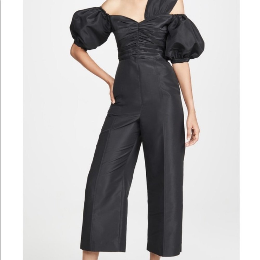 Self Portrait Black Taffeta one shoulder Jumpsuit
